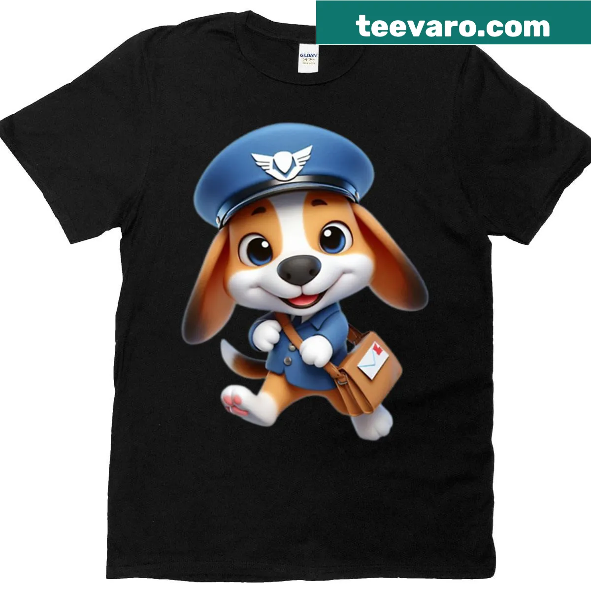 Cute cartoon beagle mail carrier on a T-shirt — on a men's t-shirt