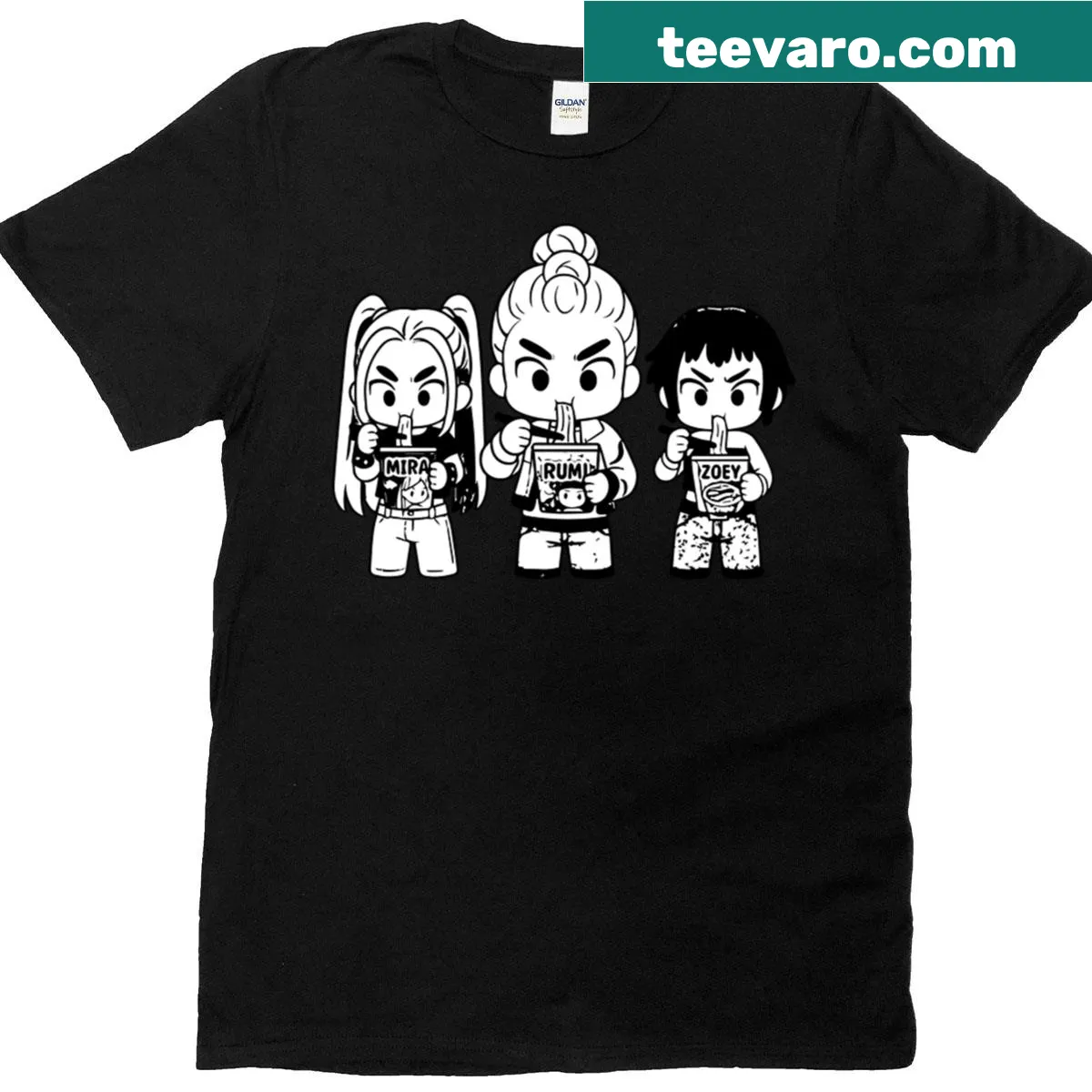 Oversized T-shirt with chibi Kpop demon hunter design — on a men's t-shirt
