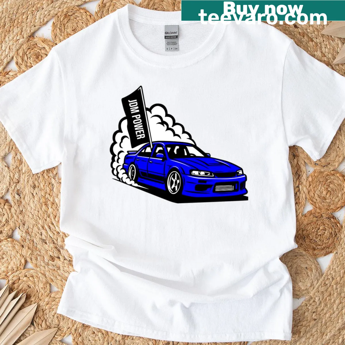 Illustration of Nissan GTR34 in bold line style on a t-shirt — on a men's t-shirt