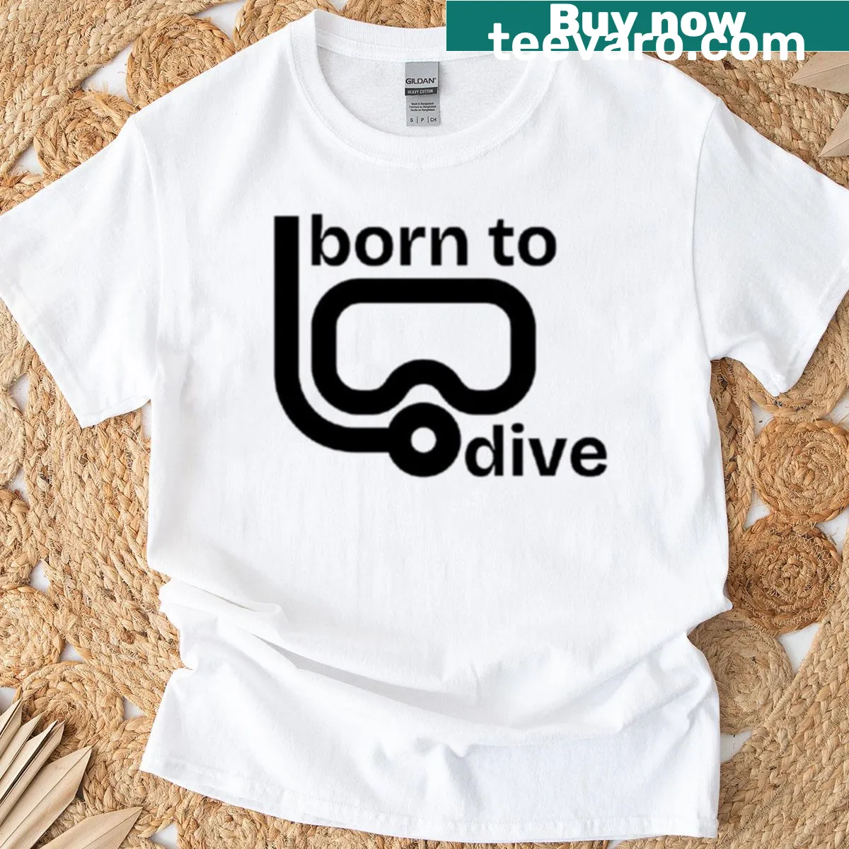 Inspirational t-shirt with 'Born To Dive' typography — on a men's t-shirt