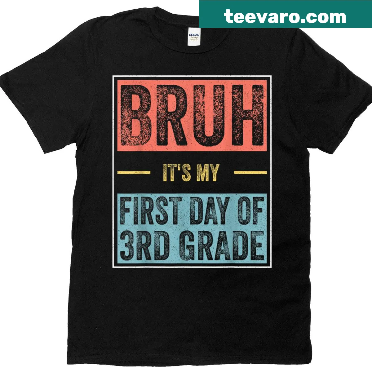 Funny t-shirt for boys featuring 'Bruh Its My First Day Of 3rd Grade' text — on a men's t-shirt