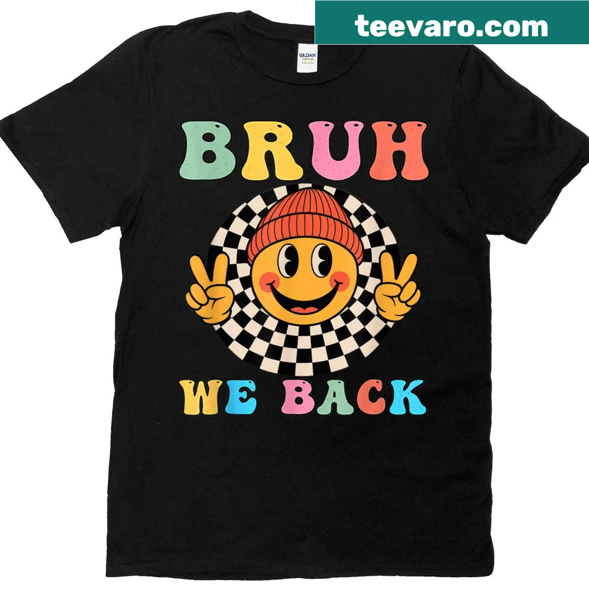 Funny back-to-school T-shirt for kids with 'Bruh We Back' graphic — on a men's t-shirt