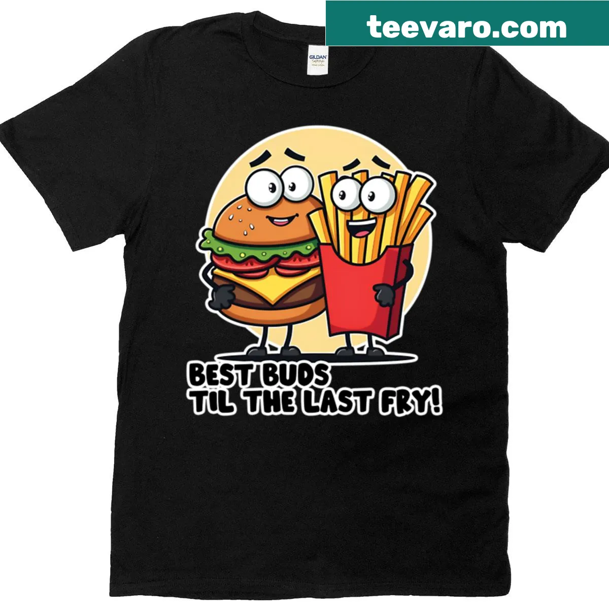 Kids' t-shirt with the phrase 'Best Buds Til The Last Fry' centered — on a men's t-shirt