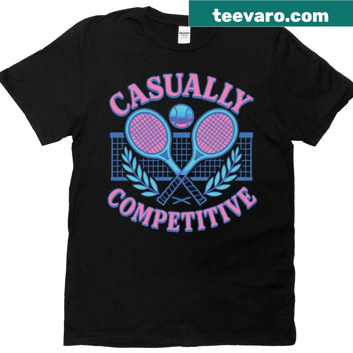 Inspirational typography t-shirt combining chill and competitive tennis vibes — on a men's t-shirt