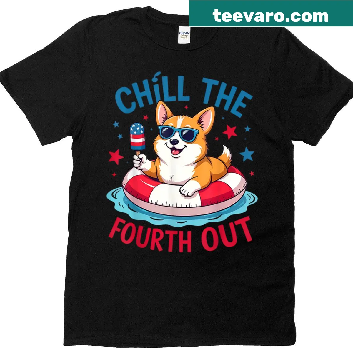 Cute corgi in patriotic attire for Fourth of July — on a men's t-shirt