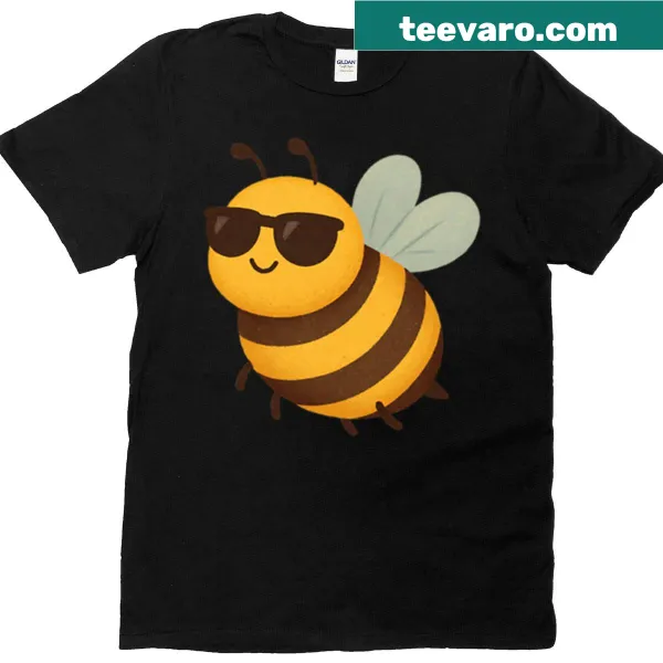 Whimsical t-shirt featuring a cheerful bee illustration
