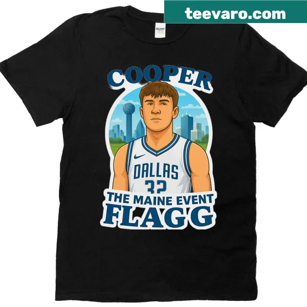 Dallas Mavericks t-shirt featuring Cooper Flagg sticker design