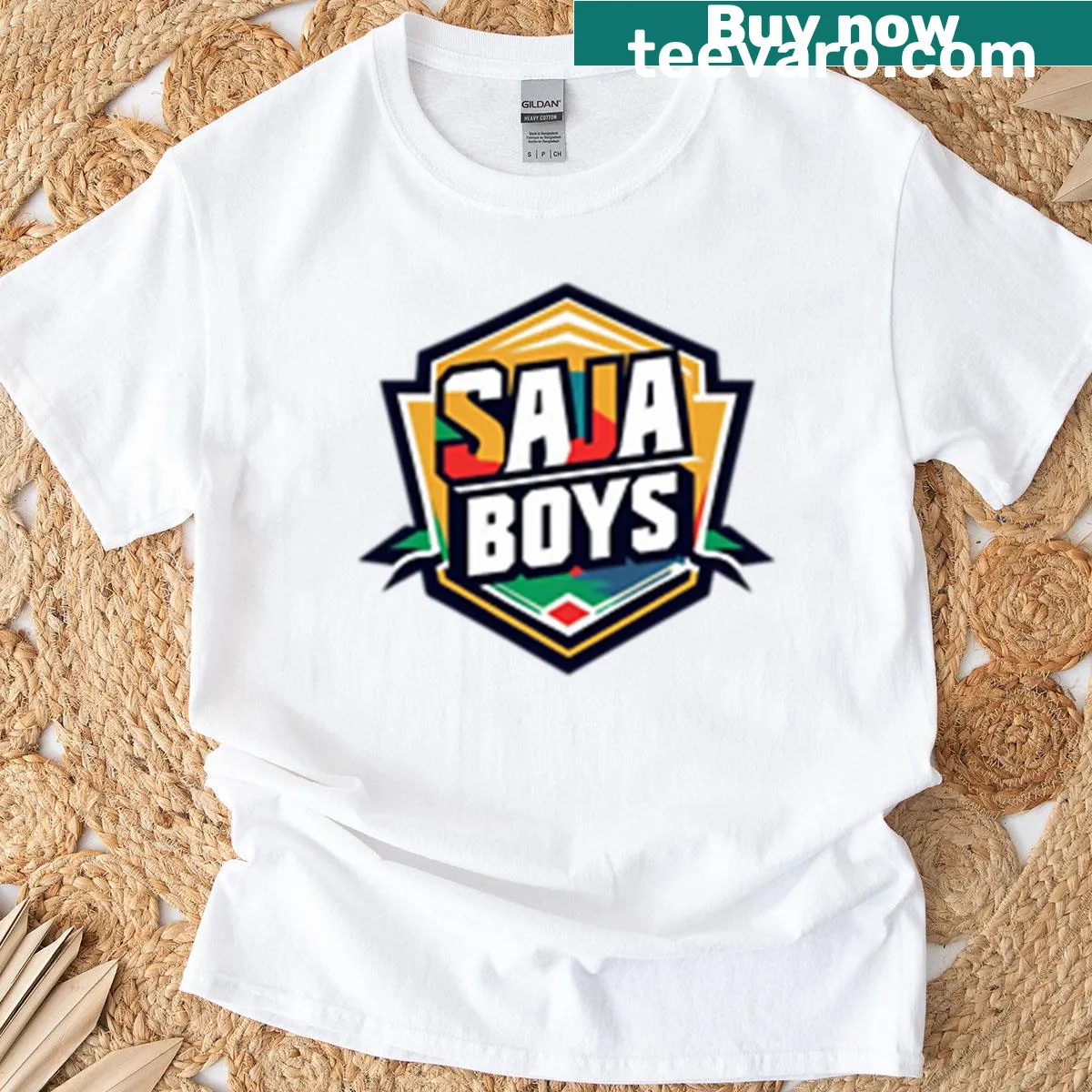 Abstract logo design for Saja Boys graphic t-shirt — on a men's t-shirt