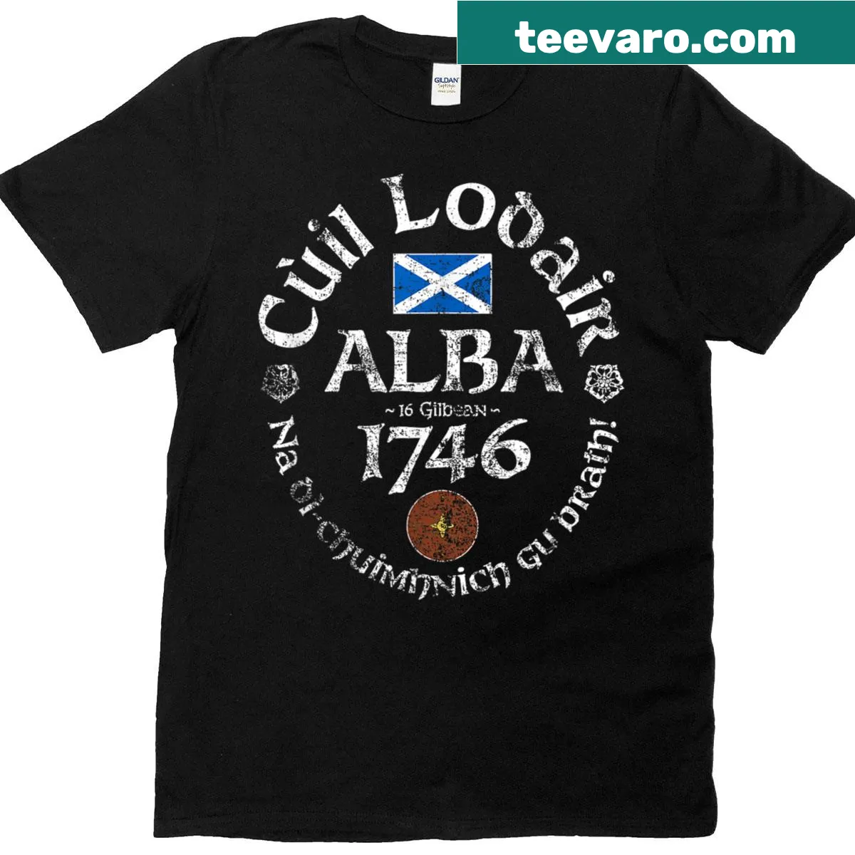 Distressed T-shirt commemorating the Battle of Culloden — on a men's t-shirt