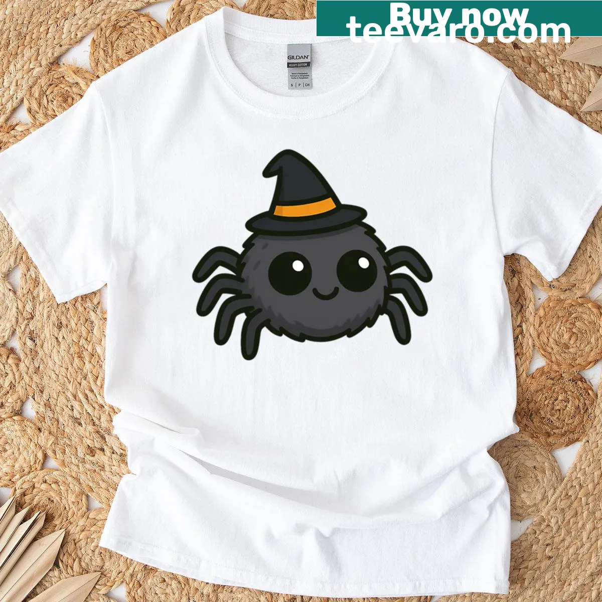 Oversized T-shirt featuring a cute baby spider with a tiny hat — on a men's t-shirt