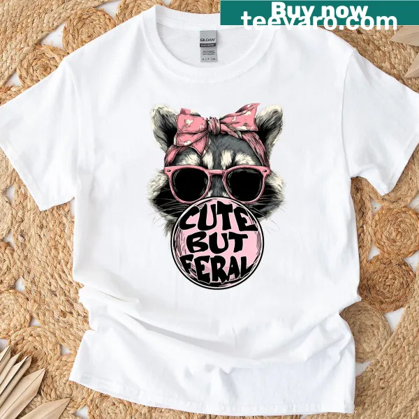 Graphic of a raccoon with sunglasses on kids T-shirt