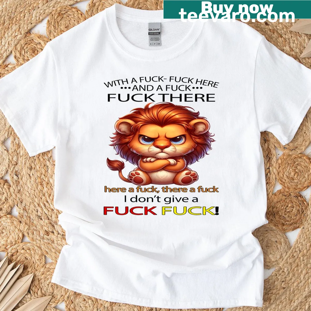 Cute lion graphic with humorous text on T-shirt — on a men's t-shirt