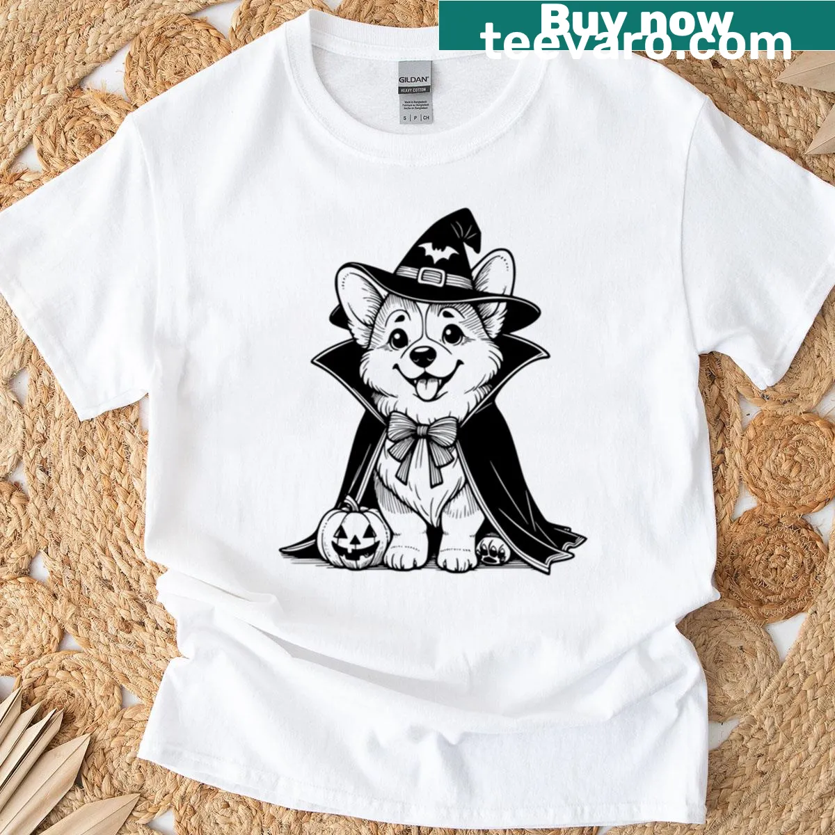 Cute vampire corgi illustration for Halloween on t-shirt — on a men's t-shirt