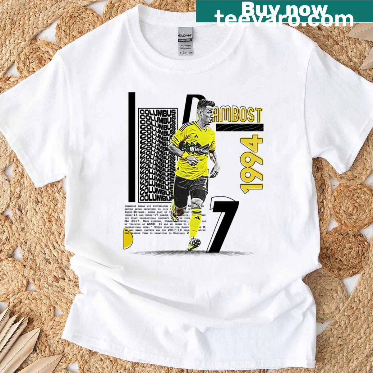 Dynamic soccer player graphic on relaxed-fit shirt — on a men's t-shirt