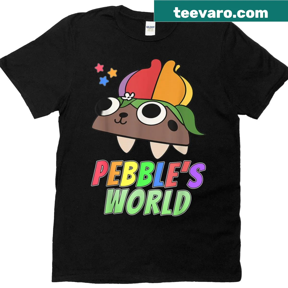 Cartoon character Pebble celebrating a birthday for kids — on a men's t-shirt