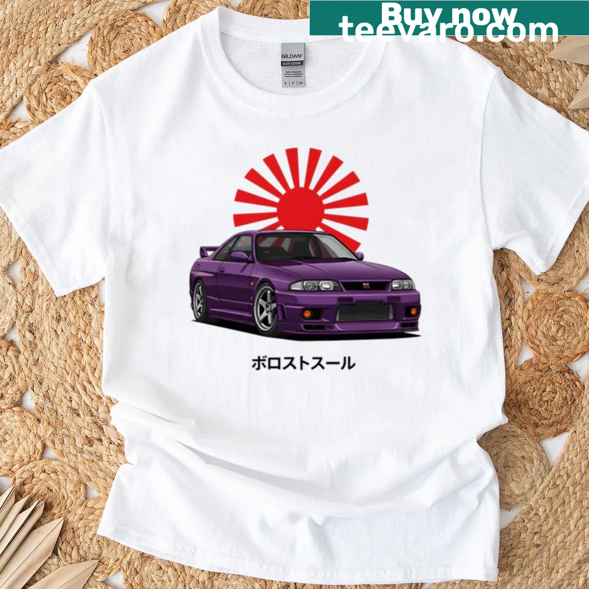 Illustration of R33 GT-R artwork on a T-shirt, perfect for car enthusiasts. — on a men's t-shirt
