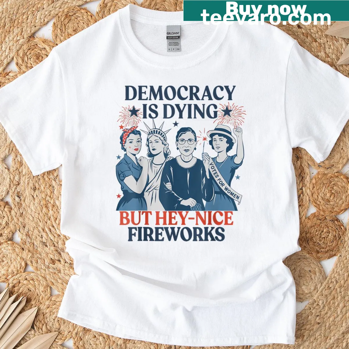 Fourth of July T-shirt with patriotic fireworks sentiment — on a men's t-shirt