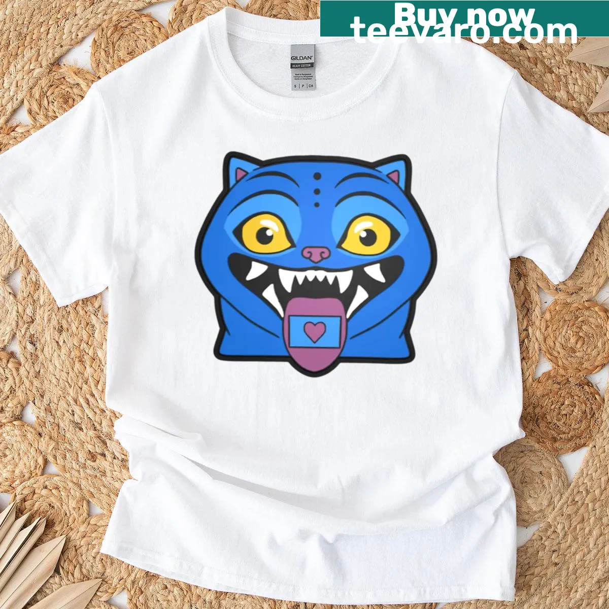 Playful Kpop-themed cat graphic on T-shirt — on a men's t-shirt