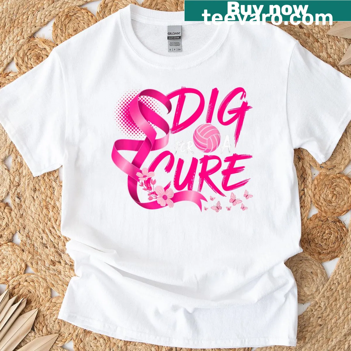 Volleyball and ribbon graphic for breast cancer awareness on a T-shirt. — on a men's t-shirt