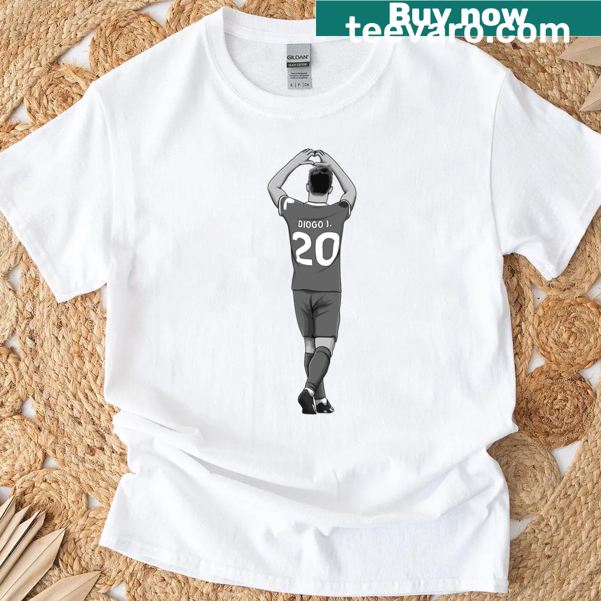 Black and white Diogo Jota soccer player t-shirt — on a men's t-shirt