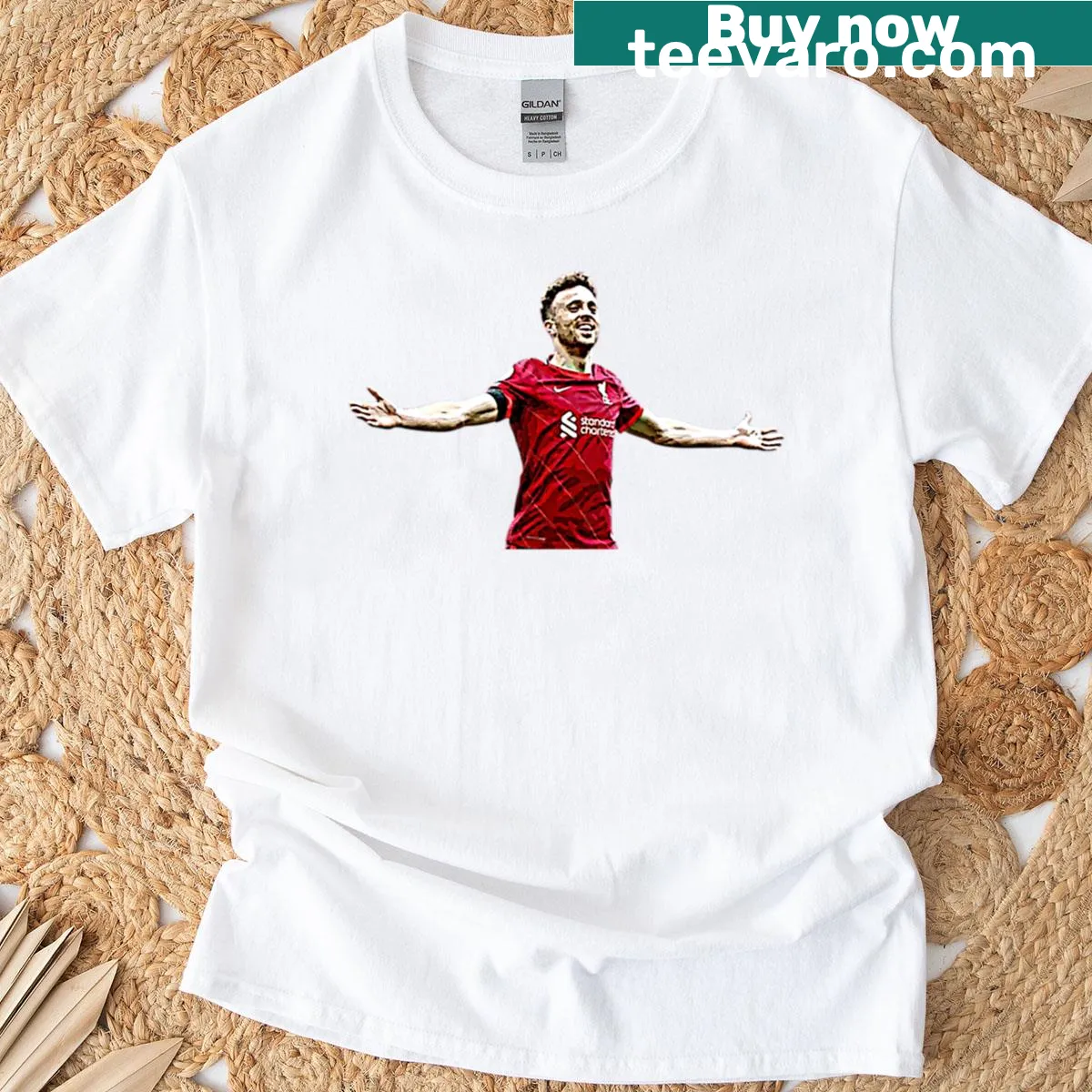 Graphic T-shirt featuring football player Diogo Jota — on a men's t-shirt