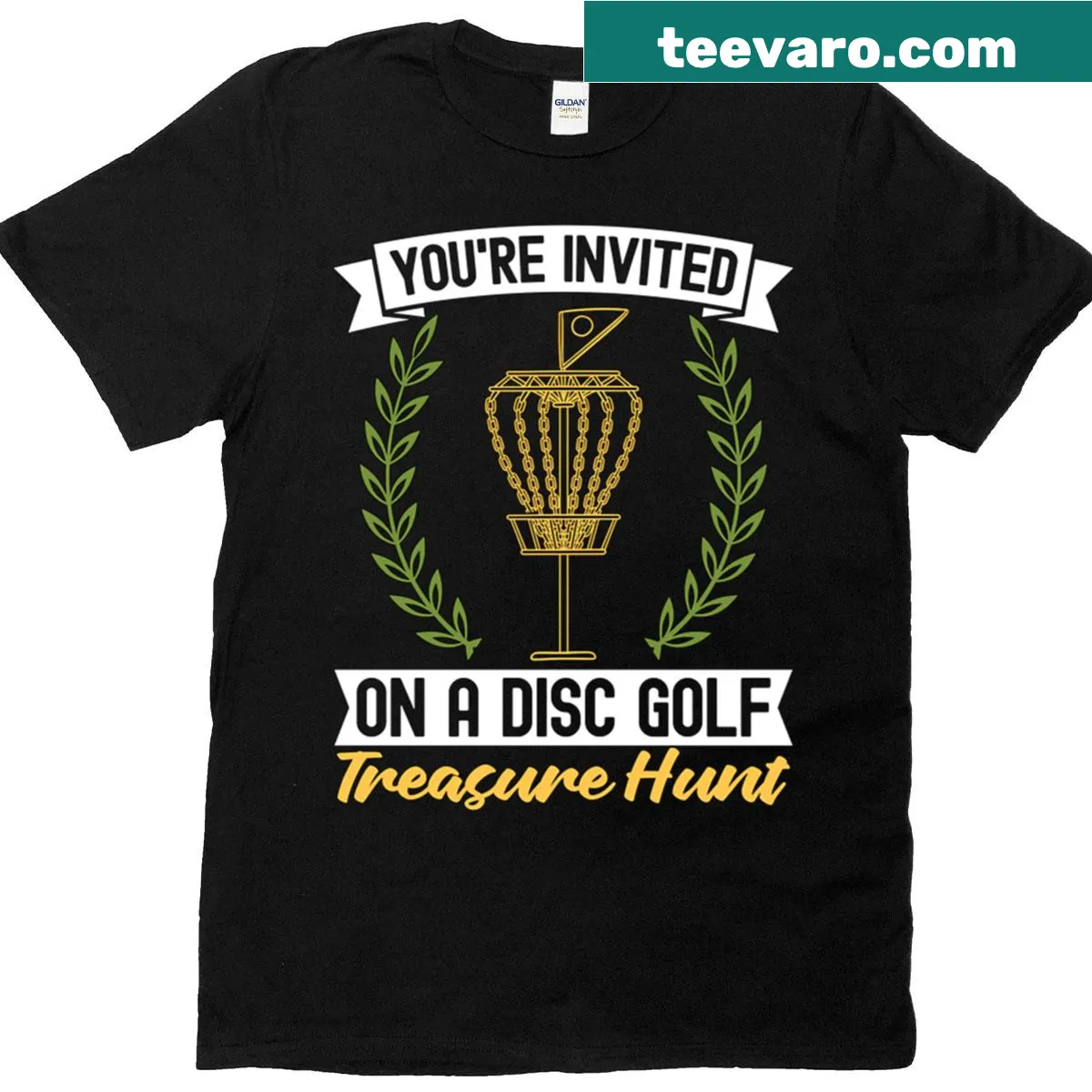 Fun disc golf t-shirt with inviting phrase — on a men's t-shirt