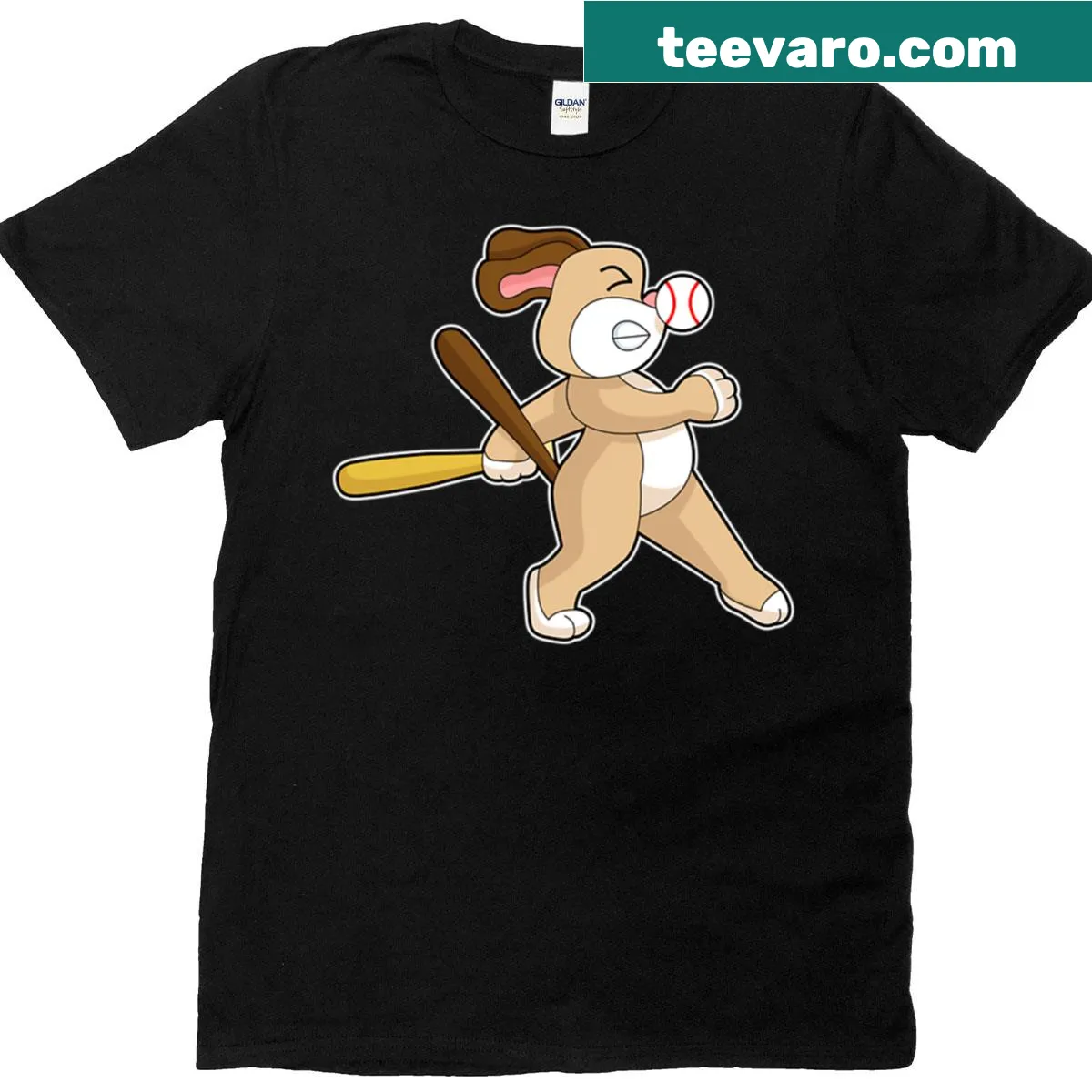 Playful dog baseball t-shirt with graphic design — on a men's t-shirt