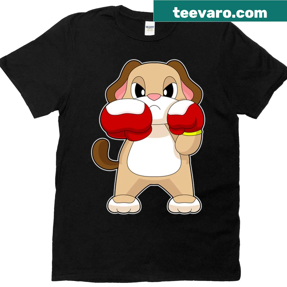 Playful dog wearing boxing gloves illustration on t-shirt — on a men's t-shirt