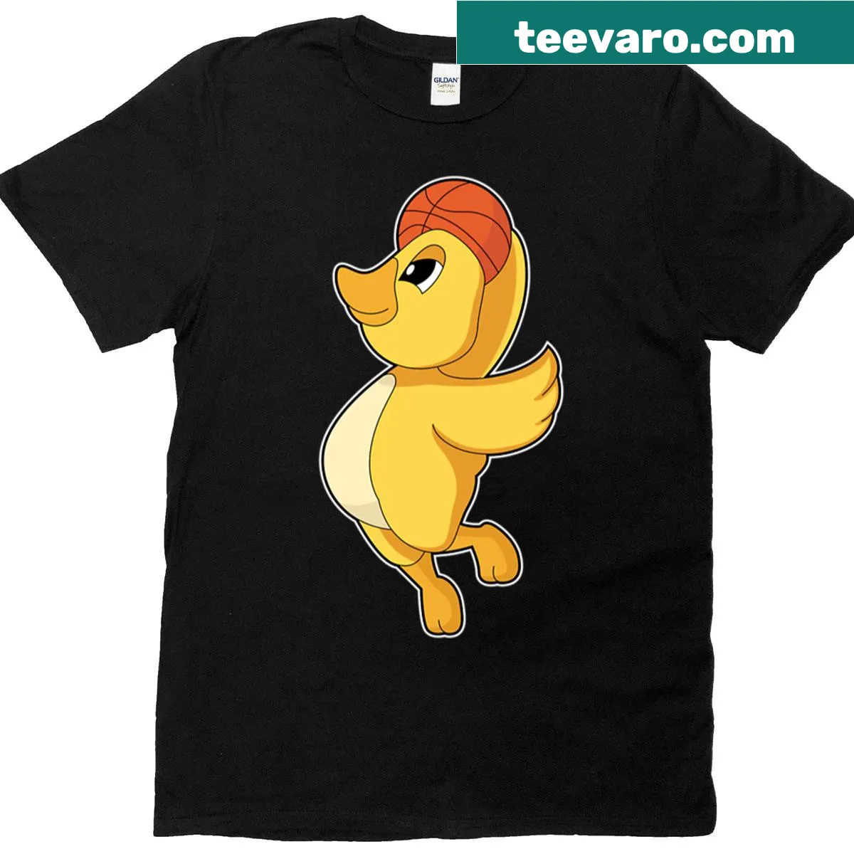Cartoon duck playing basketball graphic on a t-shirt — on a men's t-shirt