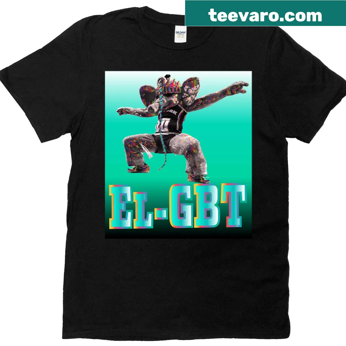 Oversized T-shirt featuring cartoon Ellie the Elephant — on a men's t-shirt