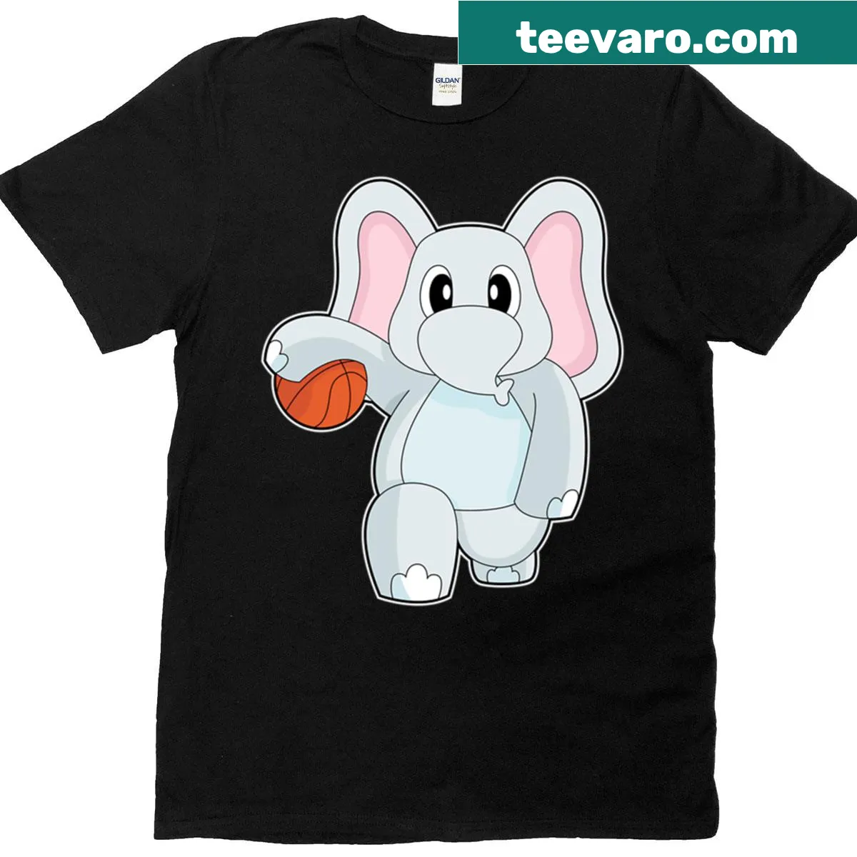 Cartoon elephant playing basketball on an oversized T-shirt — on a men's t-shirt