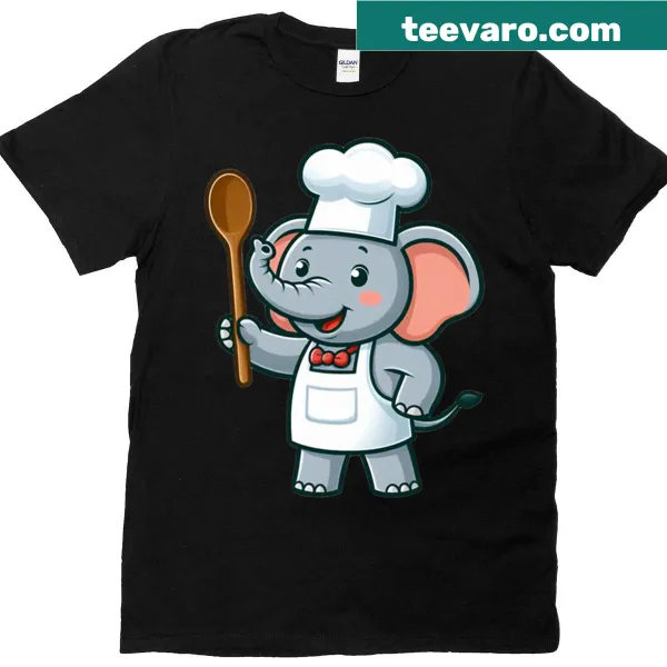 Adorable cartoon elephant chef on oversized T-shirt