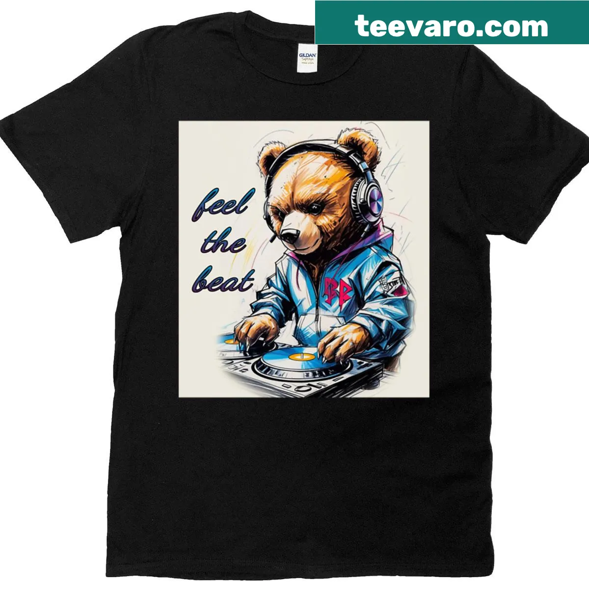 Oversized T-shirt featuring a cute DJ bear graphic — on a men's t-shirt