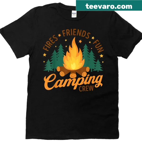 Funny camping T-shirt featuring friends and fireside fun graphic