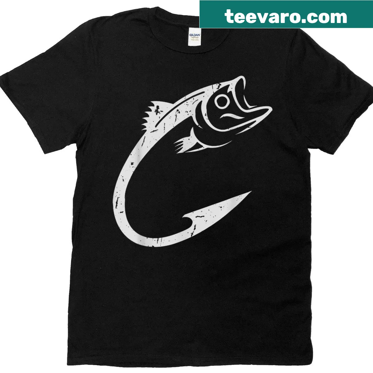 Minimalist T-shirt featuring a fish hook design for fishing lovers — on a men's t-shirt