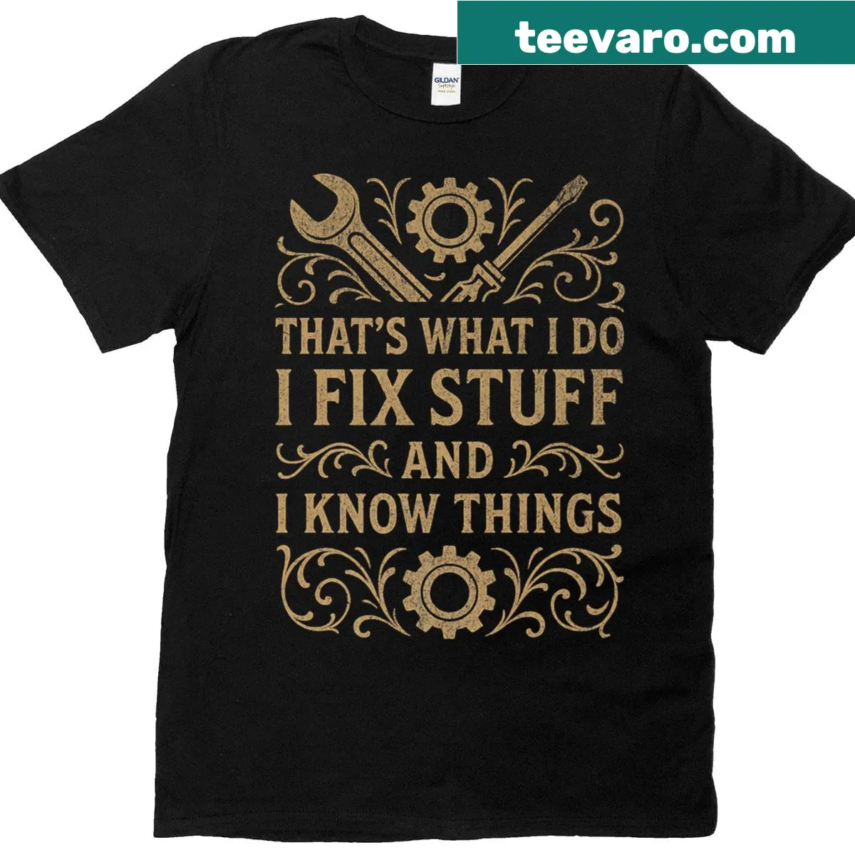 Funny handyman quote t-shirt with tools and humor — on a men's t-shirt