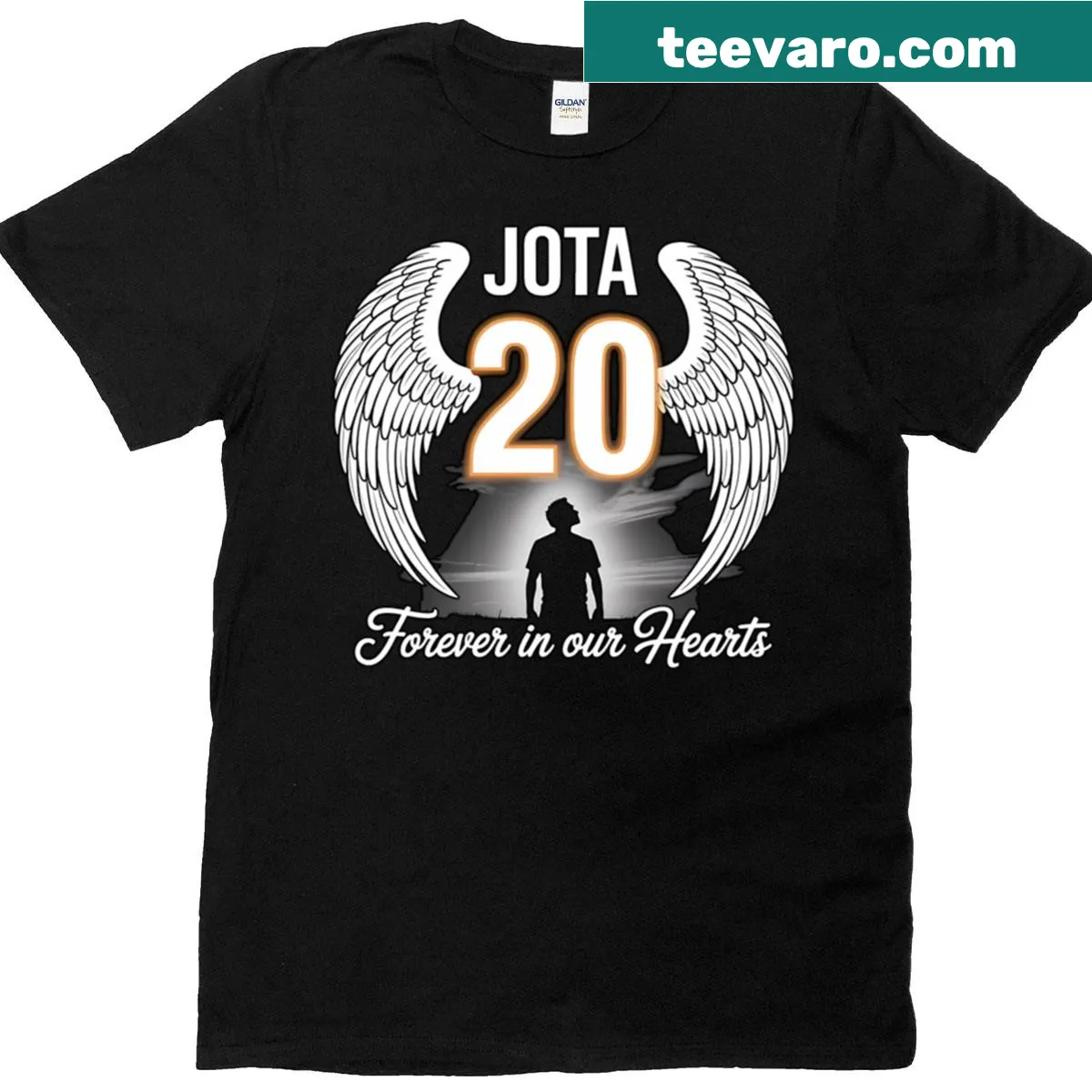 Football tribute t-shirt with angel wings illustration — on a men's t-shirt