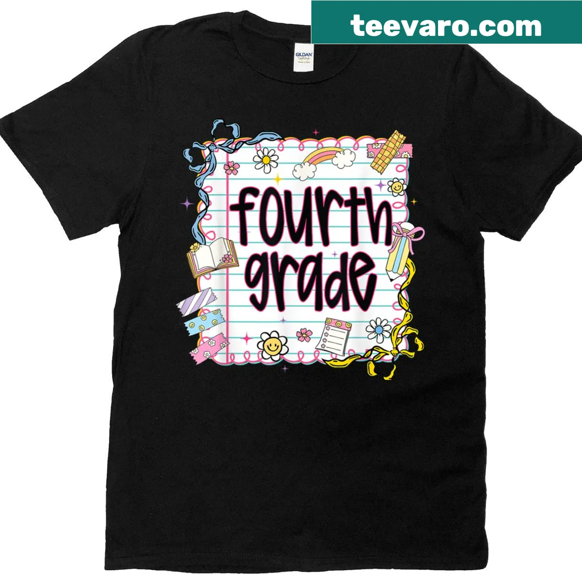 Back to school t-shirt for fourth grade teachers with bow — on a men's t-shirt