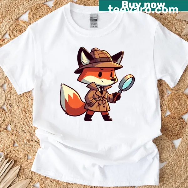 Playful cartoon fox detective design t-shirt