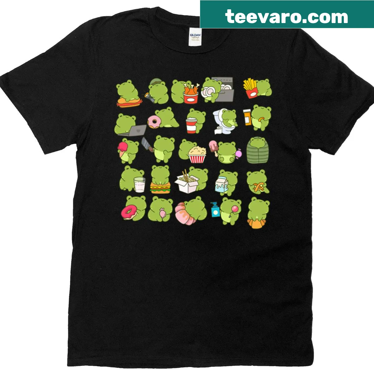 Charming frog pattern graphic on a t-shirt — on a men's t-shirt