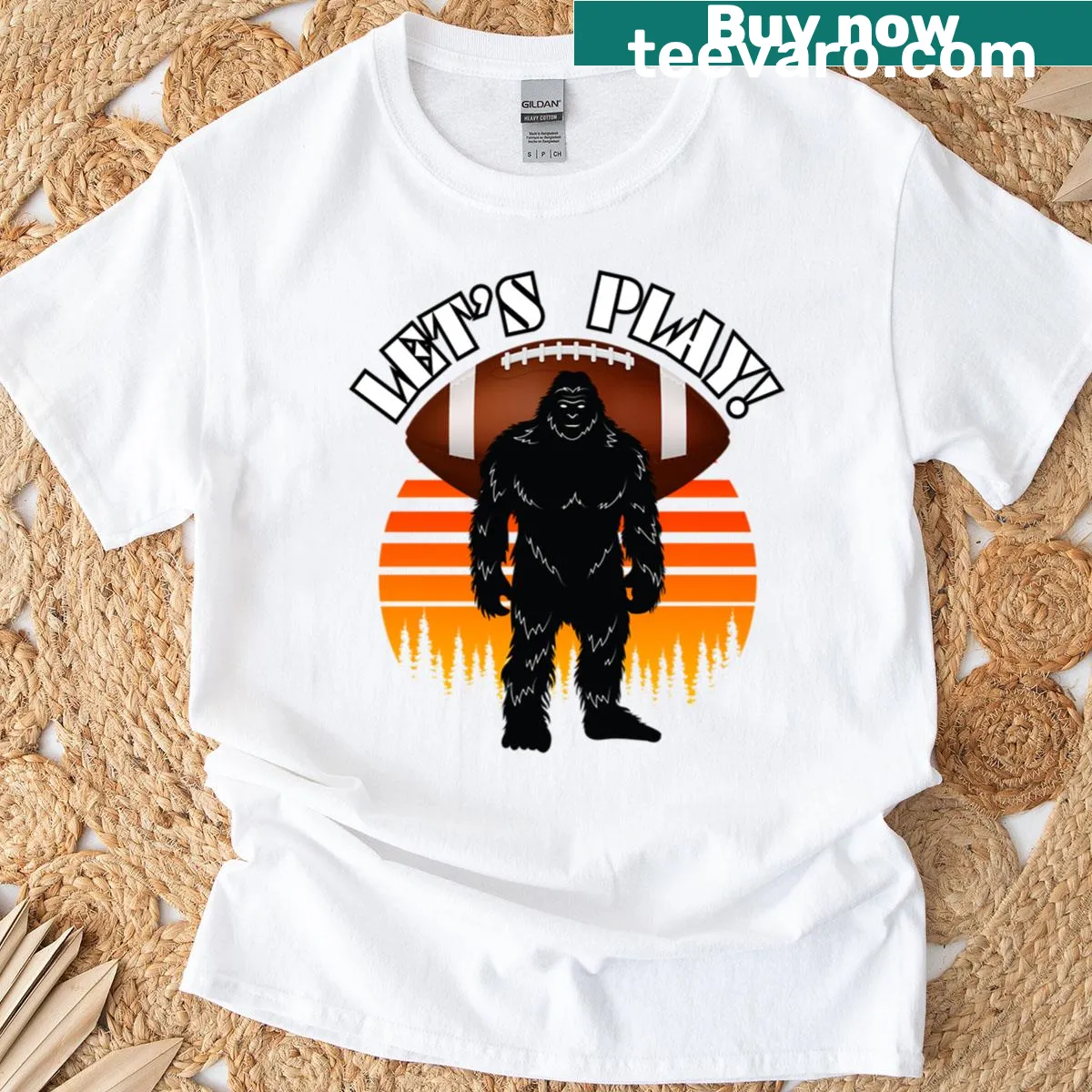 Bigfoot football player illustration on an oversized t-shirt — on a men's t-shirt