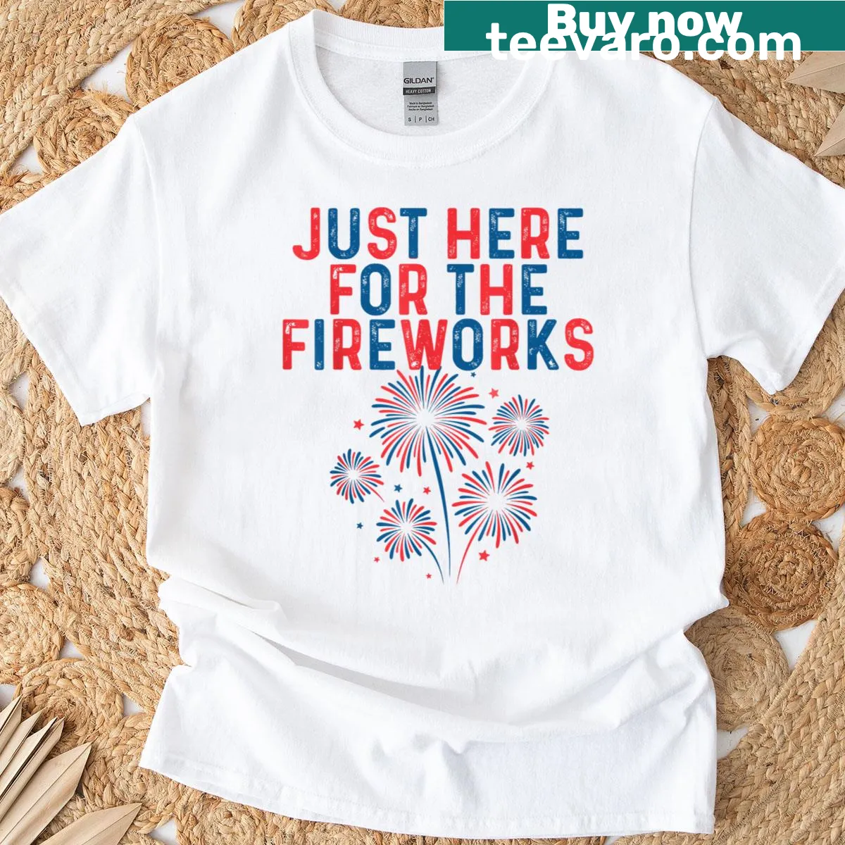 Witty Fourth of July t-shirt for couples with fireworks theme — on a men's t-shirt
