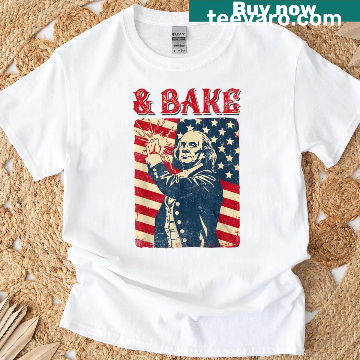 Matching couple T-shirts with a funny Fourth of July theme — on a men's t-shirt