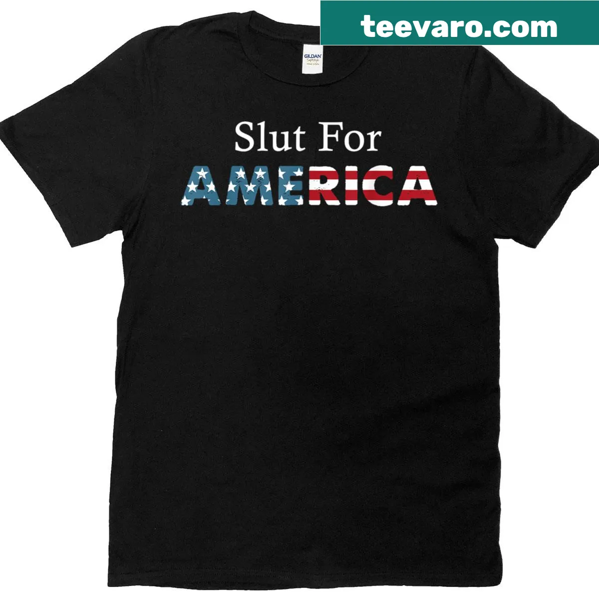 Retro USA flag T-shirt with humorous text for Fourth of July — on a men's t-shirt
