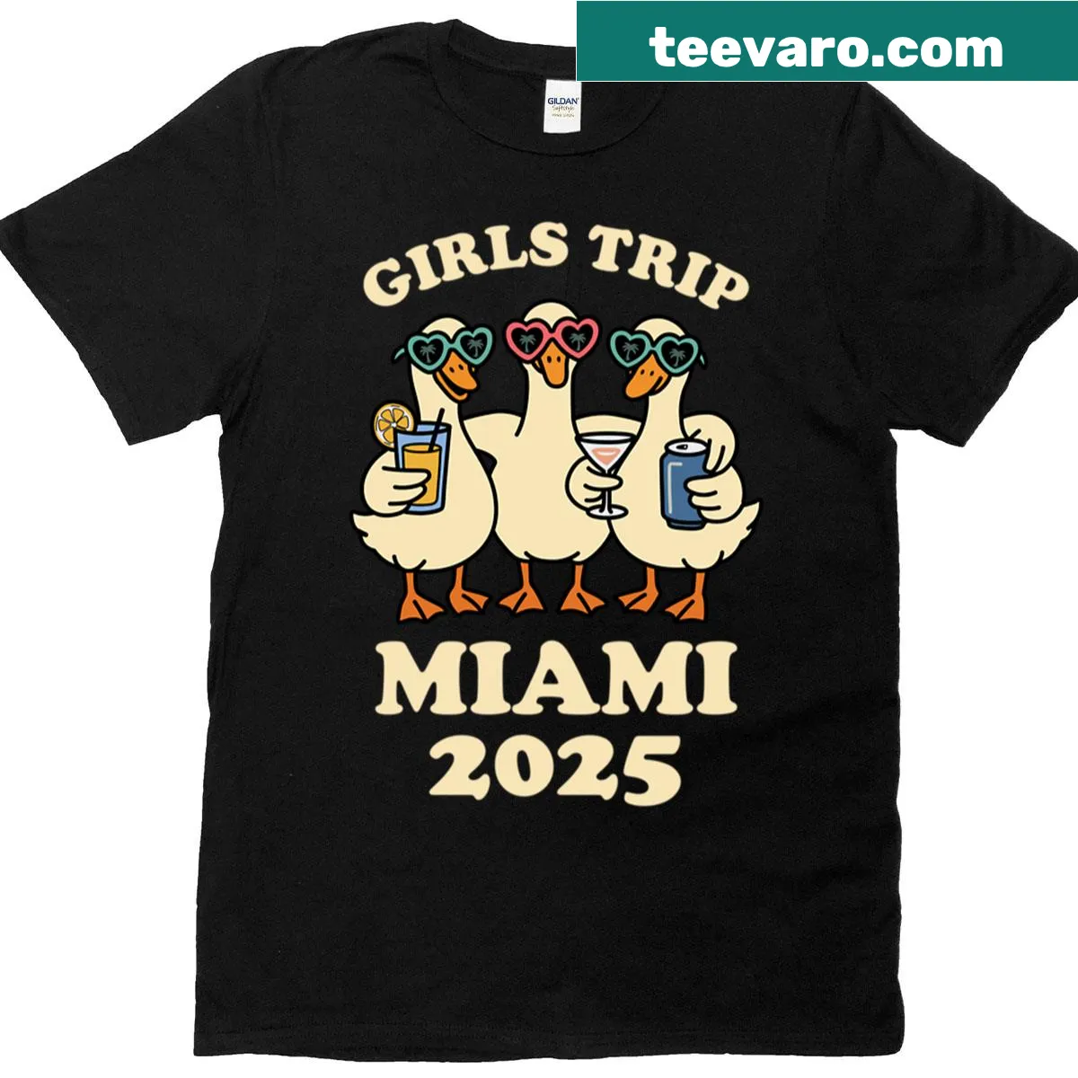 Funny goose design t-shirt for girls trip to Miami 2025 — on a men's t-shirt