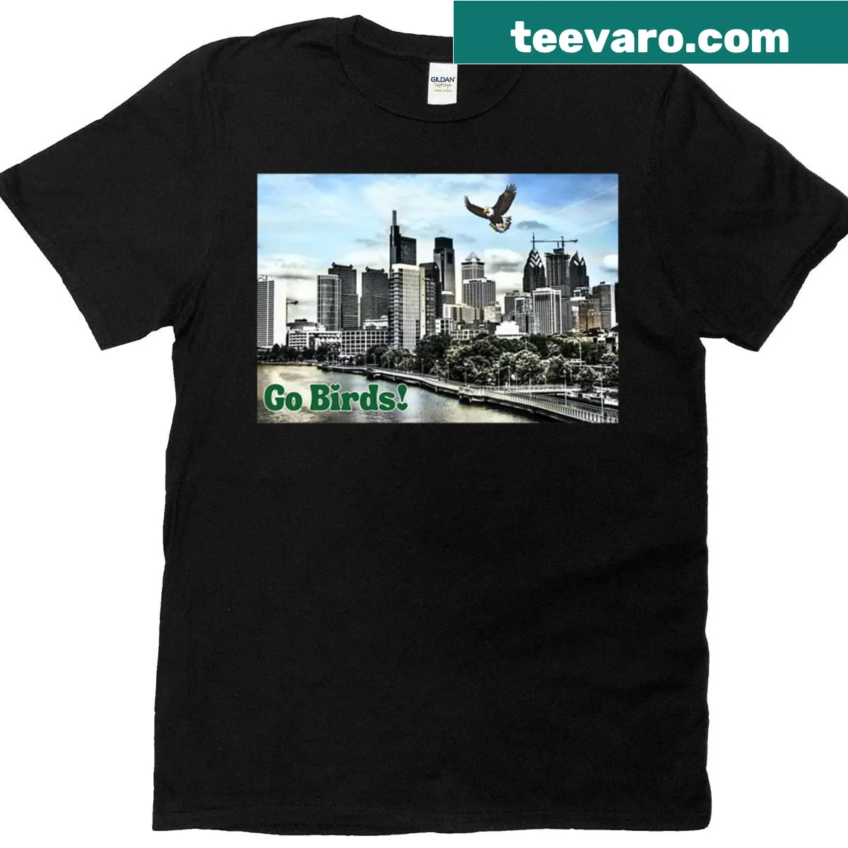 Philadelphia skyline and football theme graphic on a t-shirt — on a men's t-shirt