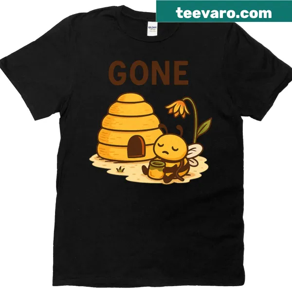 Minimalist T-shirt with sad bee and empty hive illustration