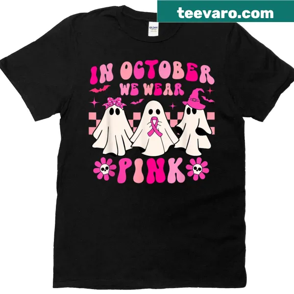 Cute pink ghost t-shirt for Halloween and breast cancer awareness
