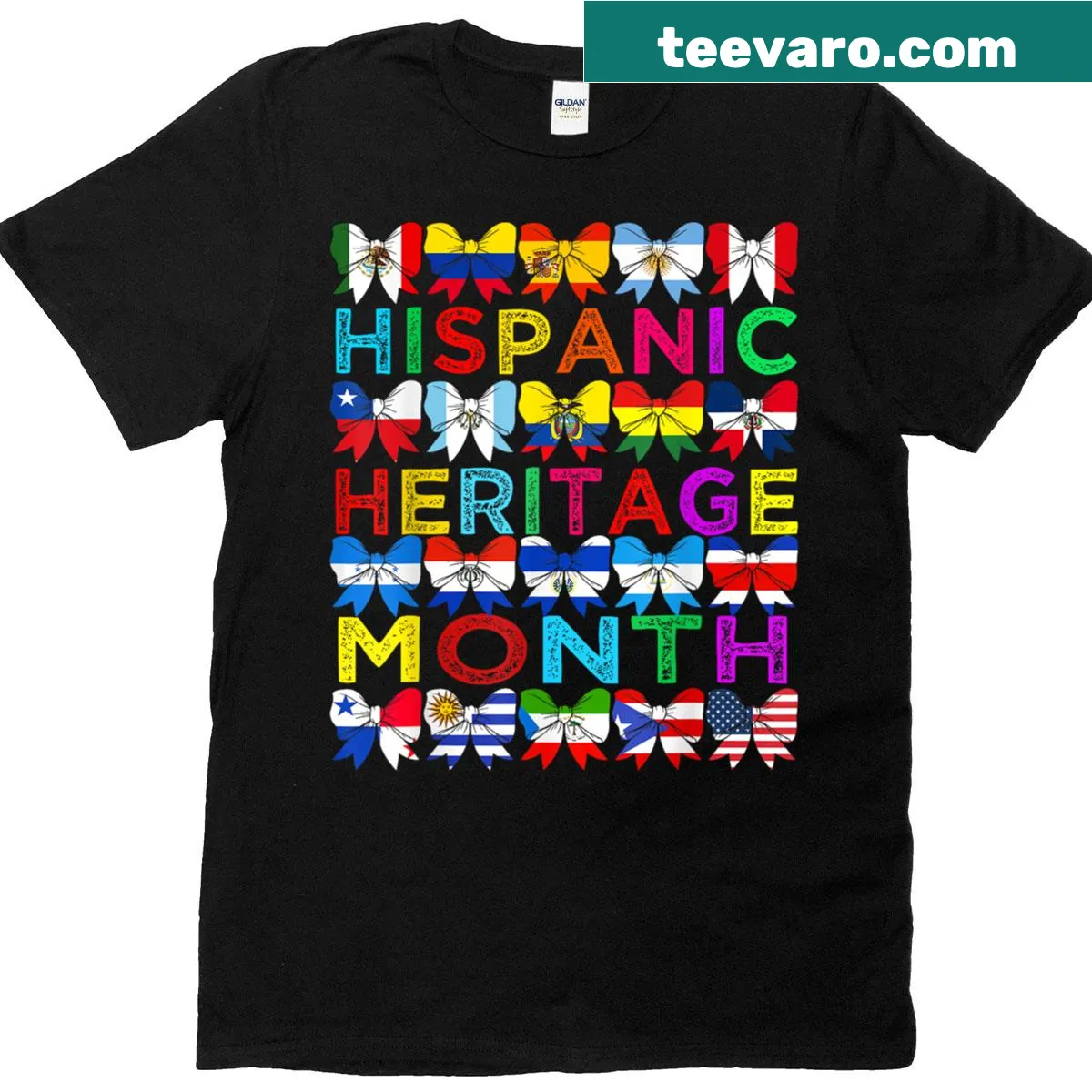 T-shirt featuring flags of Latino countries in a coquette style for Hispanic Heritage Month — on a men's t-shirt