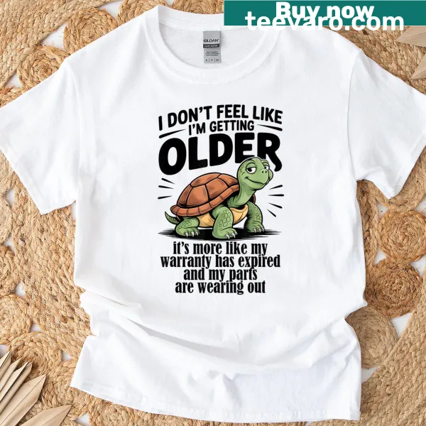 Vintage T-shirt featuring a humorous turtle graphic and text about aging